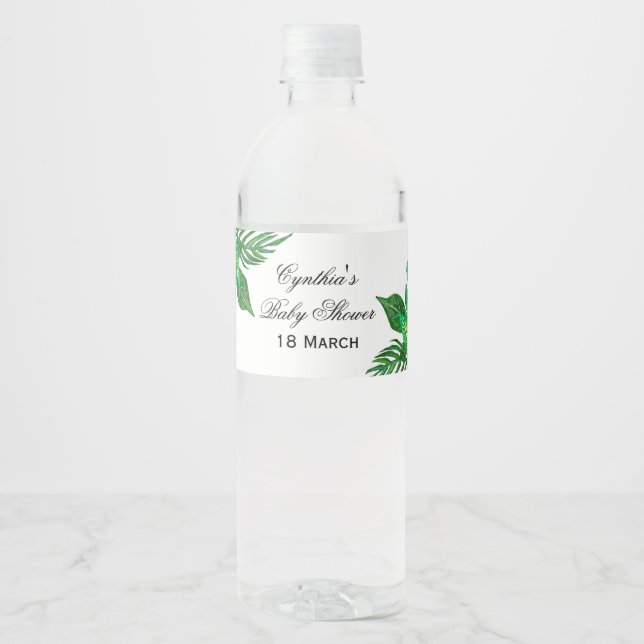 Tropical Jungle Baby Shower Water Bottle Wrapper Water Bottle Label (Front)