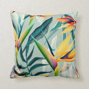 tropical jungle bird of paradise pattern cushion