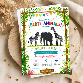Tropical Jungle Birthday Invitation Wild Animals 