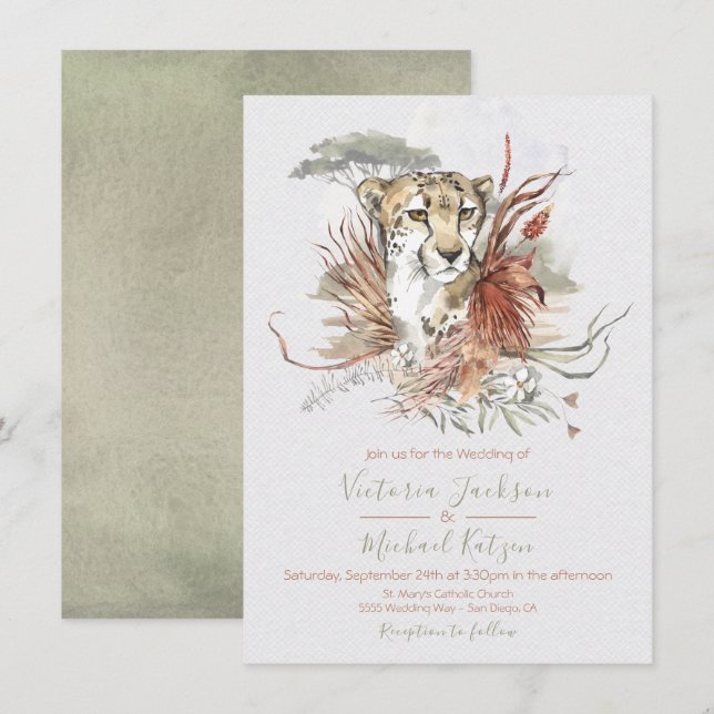 Tropical Jungle Cheetah Wedding invitations (Front/Back)