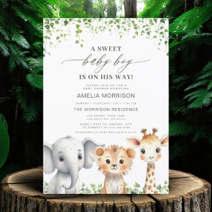 Tropical Jungle Cute Animals Safari Baby Shower Invitation