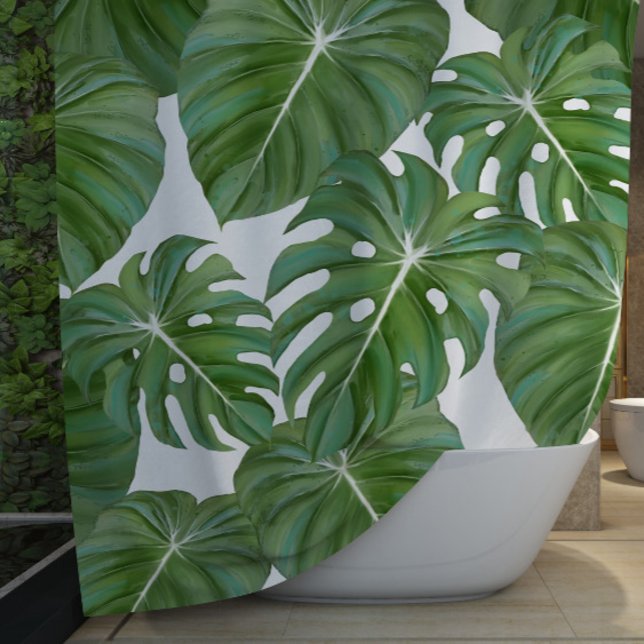 Tropical Jungle Elephant Ear Leaf Beach Boho Shower Curtain (Creator Uploaded)
