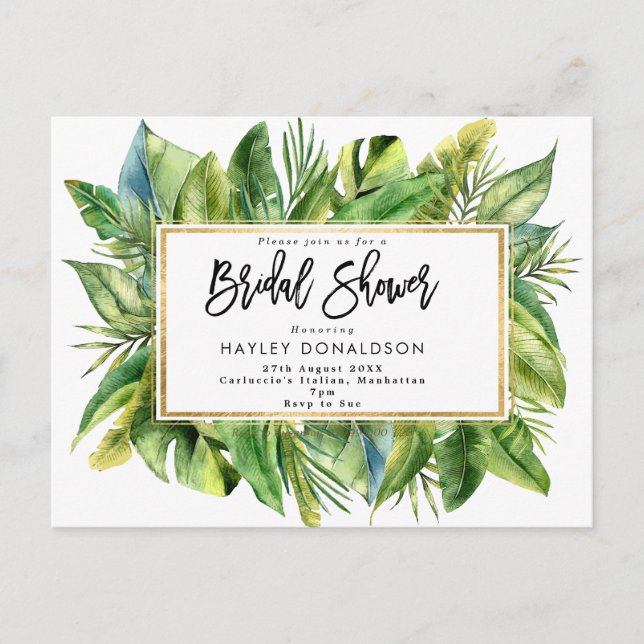tropical jungle faux gold bridal shower invitation (Front)