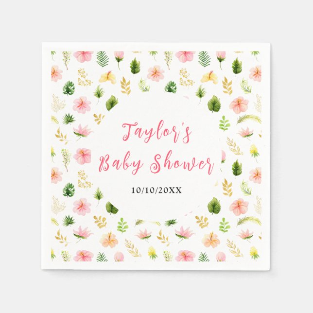 Tropical Jungle Floral Baby Shower Napkin (Front)
