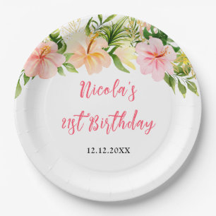 Tropical Jungle Floral Birthday Paper Plate