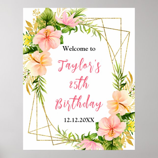 Tropical Jungle Floral Birthday Party Welcome Sign (Front)