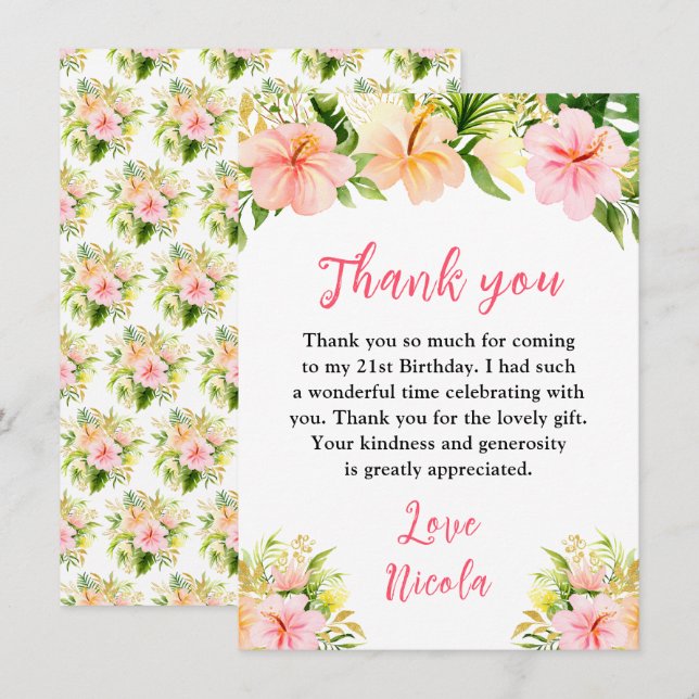 Tropical Jungle Floral Birthday Thank You Card (Front/Back)