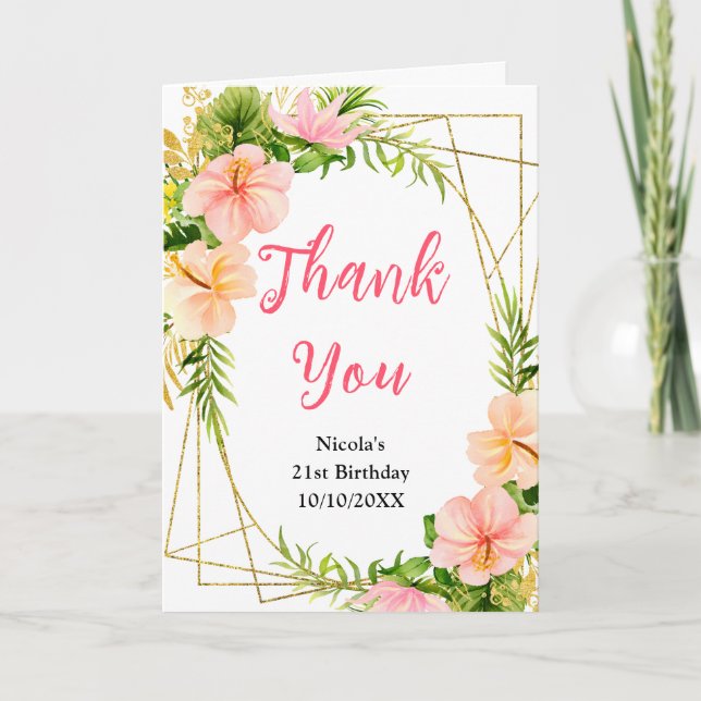 Tropical Jungle Floral Birthday Thank You Card (Front)