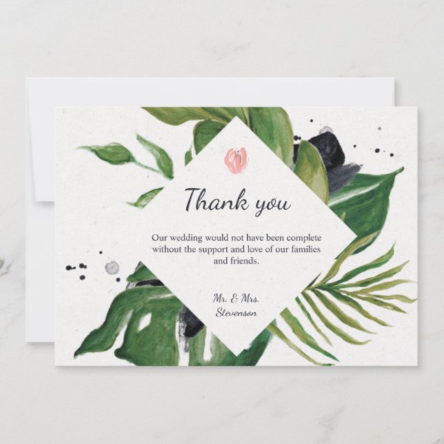 Tropical jungle floral exotic chic wedding  thank  thank you card (Front)