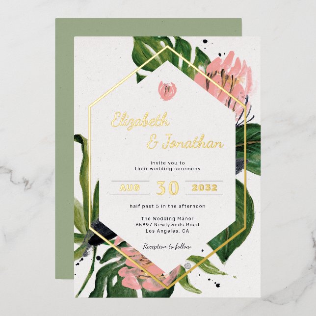 Tropical jungle floral modern pink flower & leaves (Front/Back)