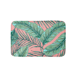 Tropical Jungle Floral: Palm Leaves Pattern Bath Mat