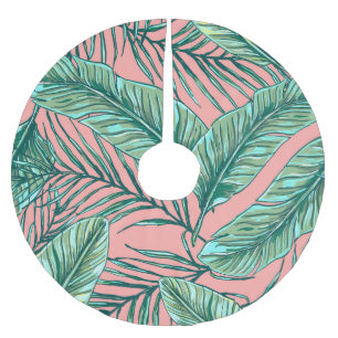 Tropical Jungle Floral: Palm Leaves Pattern Brushed Polyester Tree Skirt
