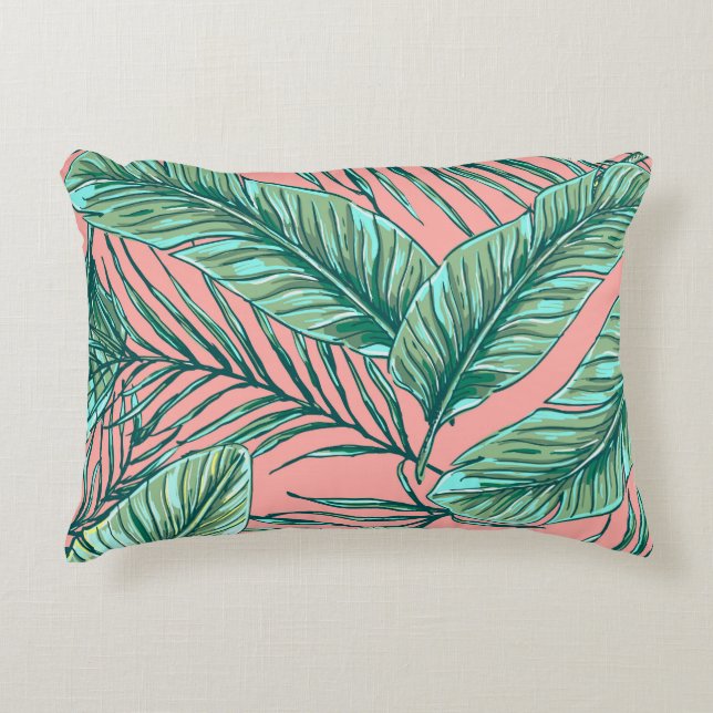 Tropical Jungle Floral: Palm Leaves Pattern Decorative Cushion (Front)