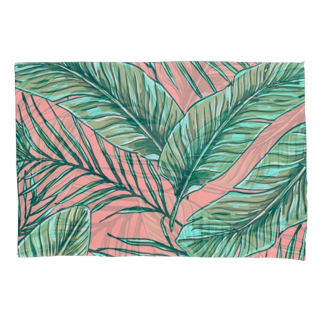 Tropical Jungle Floral: Palm Leaves Pattern Pillowcase (Front)
