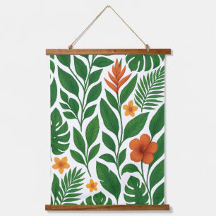 "Tropical Jungle Floral Pattern – Green & Orange" Hanging Tapestry