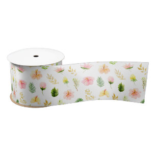 Tropical Jungle Floral Pattern Satin Ribbon