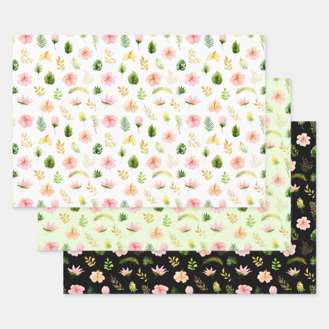 Tropical Jungle Floral Pattern Wrapping Paper Sheet (Set)