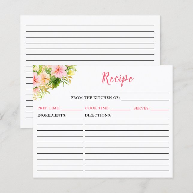Tropical Jungle Floral Recipe Card (Front/Back)