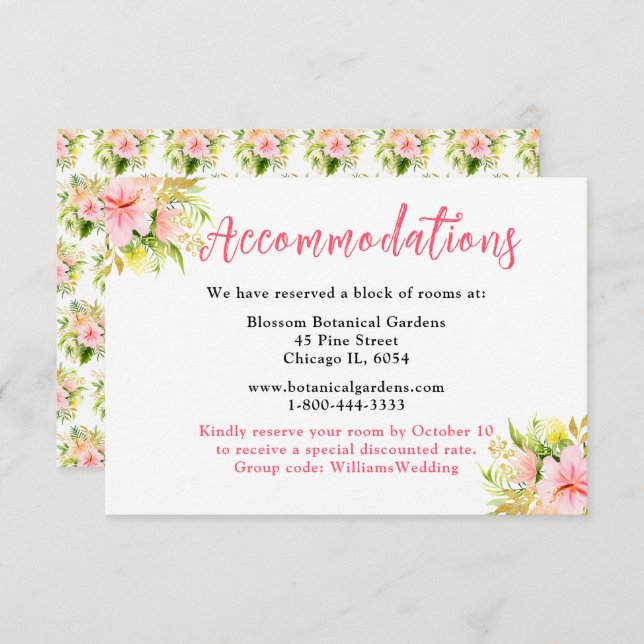 Tropical Jungle Floral Wedding Accommodations Enclosure Card (Front/Back)