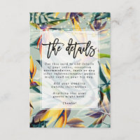 tropical jungle floral wedding details information