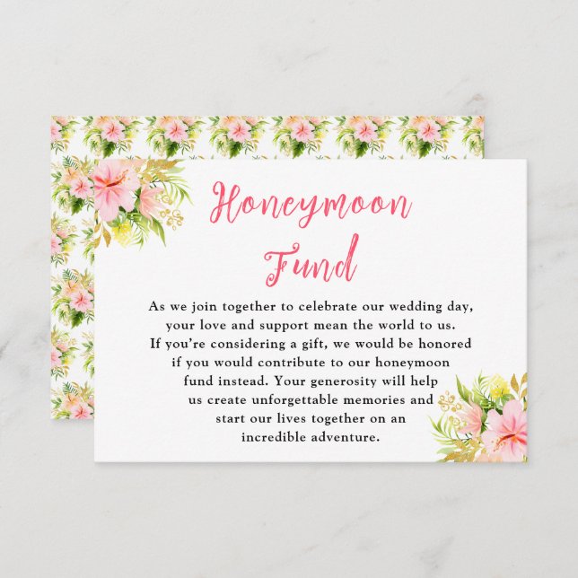 Tropical Jungle Floral Wedding Honeymoon Fund Enclosure Card (Front/Back)