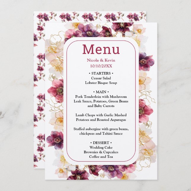 Tropical Jungle Floral Wedding Menu (Front/Back)