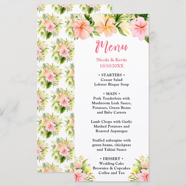 Tropical Jungle Floral Wedding Menu (Front/Back)