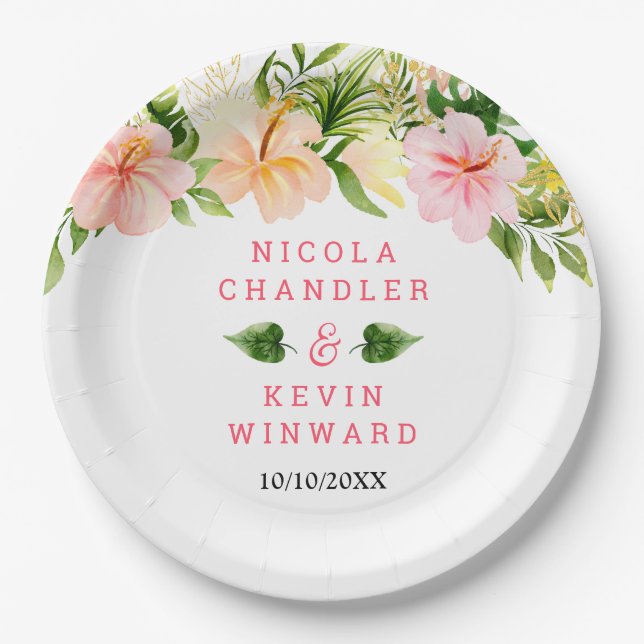 Tropical Jungle Floral Wedding Paper Plate (Front)