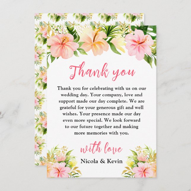 Tropical Jungle Floral Wedding Thank You Card (Front/Back)