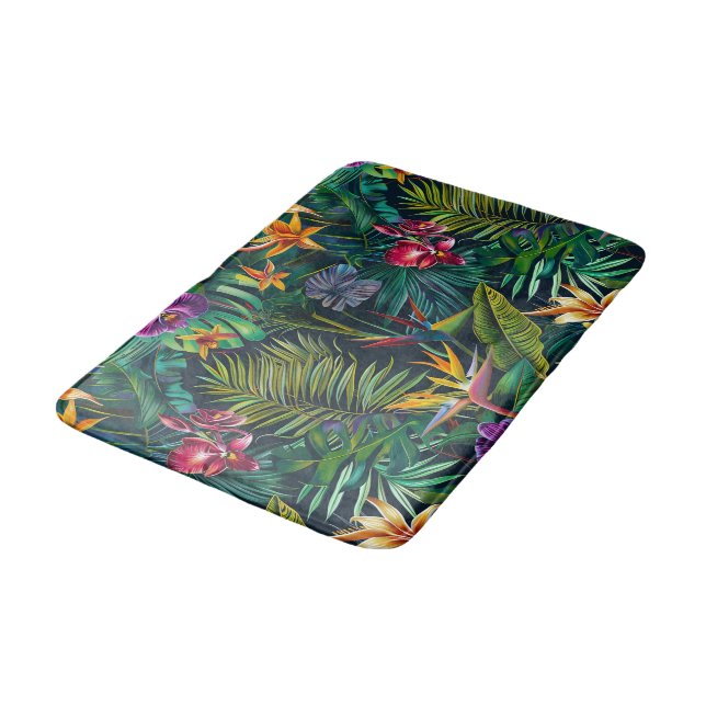 Tropical Jungle Flowers Bath Mat (Angled)