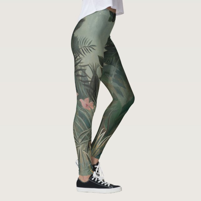 Tropical Jungle Flowers Floral Rousseau Painting Leggings (Right)
