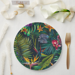 Tropical Jungle Flowers Paper Plate