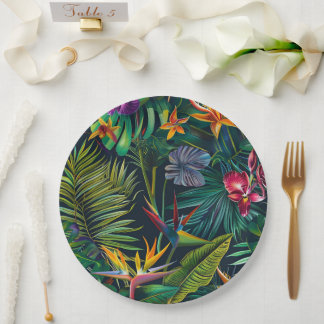 Tropical Jungle Flowers Paper Plate
