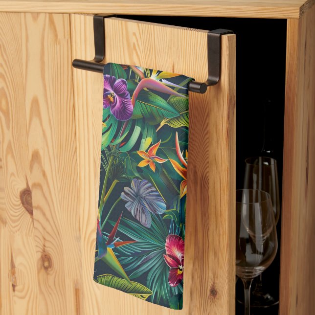 Tropical Jungle Flowers Tea Towel (Thirds Fold)