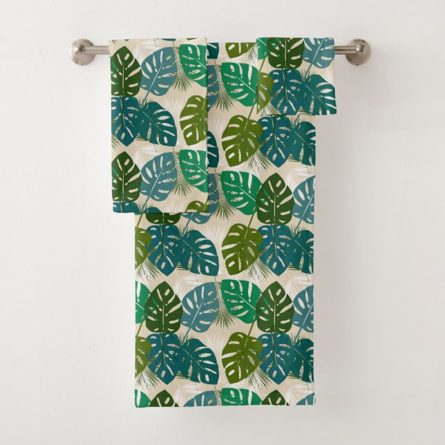 Tropical Jungle Foliage Bath Towel Set (Insitu)