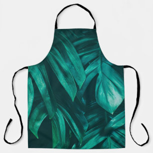 tropical jungle foliage, dark green leaf nature b apron