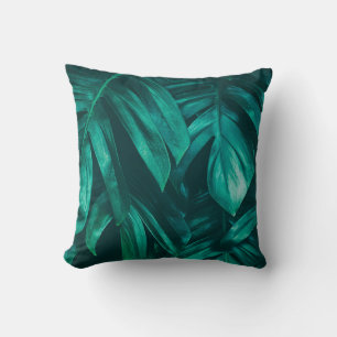 tropical jungle foliage, dark green leaf nature b cushion