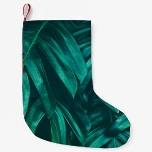 tropical jungle foliage, dark green leaf nature b small christmas stocking