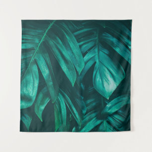 tropical jungle foliage, dark green leaf nature b tapestry