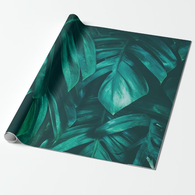 tropical jungle foliage,dark green leaf nature bac wrapping paper (Unrolled)