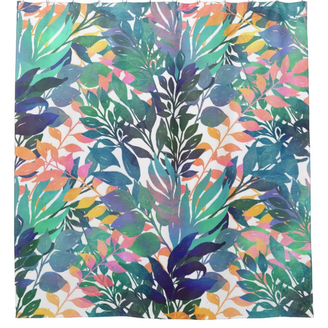 Tropical Jungle Foliage Watercolor Greenery Shower Curtain (Front)