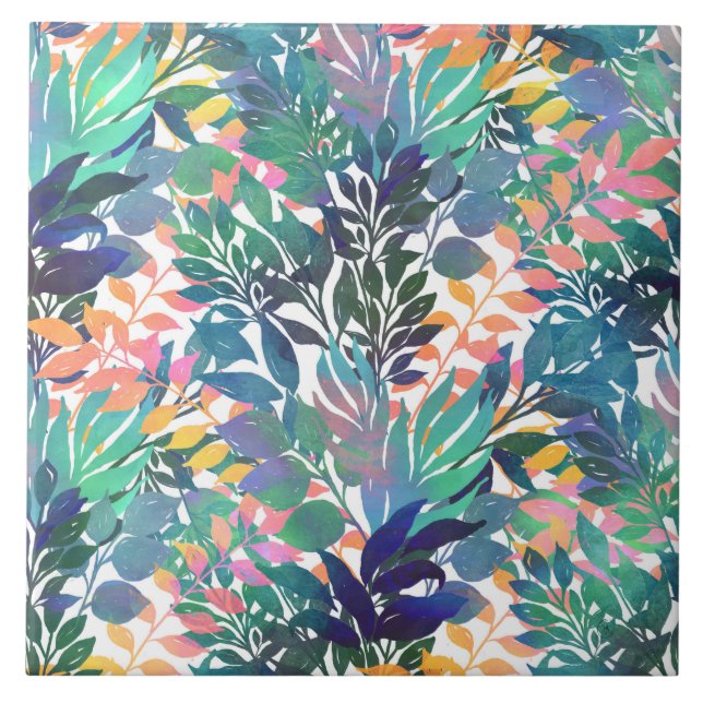 Tropical Jungle Foliage Watercolor Greenery Tile (Front)