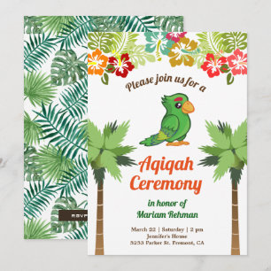 Tropical Jungle Forest Baby Parrot Aqiqah Invitation