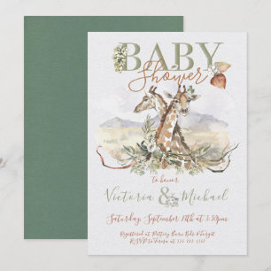 Tropical Jungle Giraffe Baby Shower invitations
