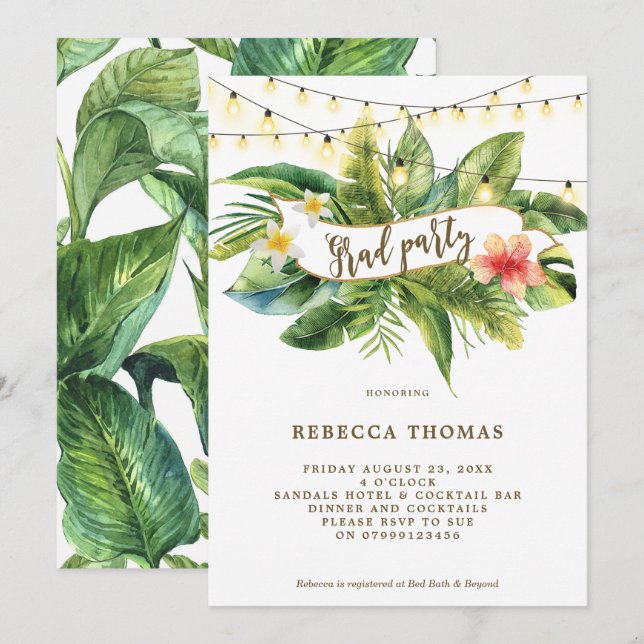 Tropical jungle graduation party invitation (Front/Back)