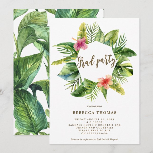 Tropical jungle graduation party invitation (Front/Back)