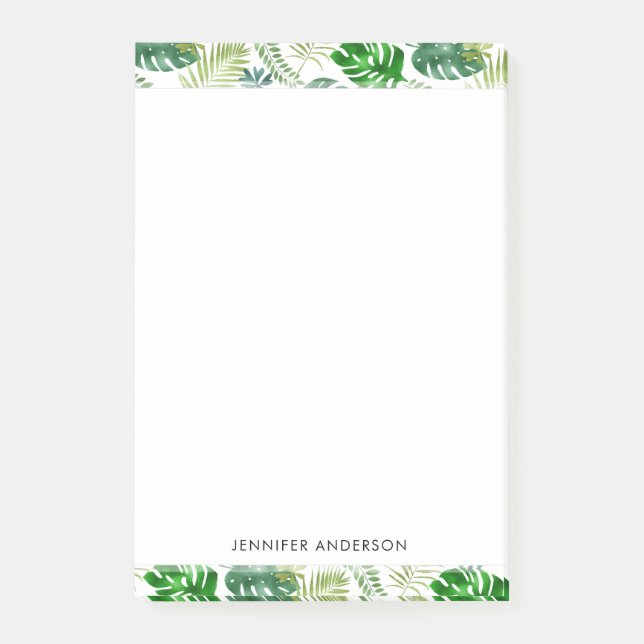Tropical Jungle Green White Monstera Palm Leaves Post-it Notes (Front)