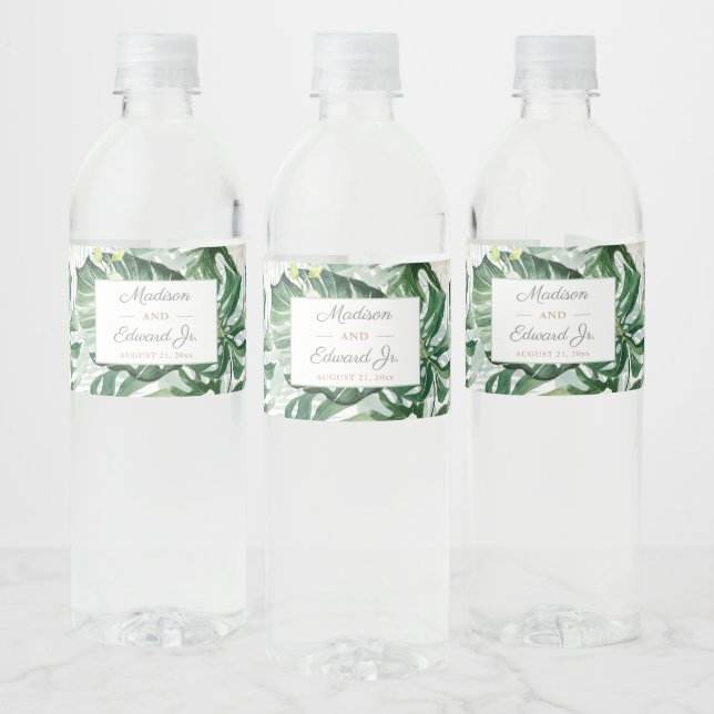 Tropical Jungle Greenery Bridal Shower Party Water Bottle Label (Bottles)