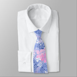 Tropical Jungle Hibiscus Animal Print -Periwinkle Tie