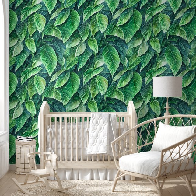Tropical jungle island foliage greenery pattern wallpaper (Kids)